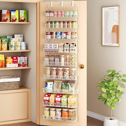 JKsmart 9-Tier Spice Rack Organizer with Door Hook, Wall Mount, and Extra Large Capacity for Pantry – Stylish White Design for Effortless Organization, Ultimate Kitchen Storage Solution