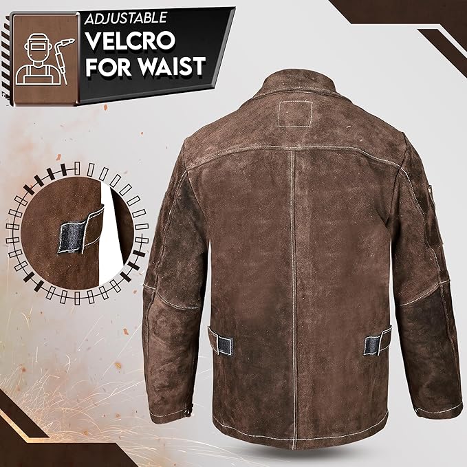Leather Welding Jacket for Men & Women, Heat & Flame Resistant, Heavy Duty Safety Jacket