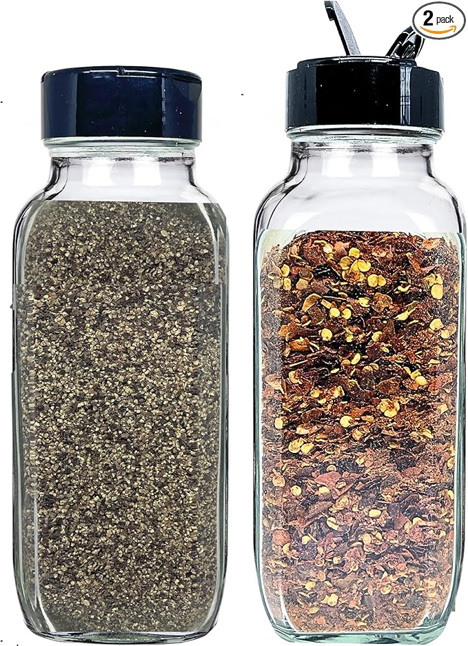 JARMING COLLECTIONS 16oz Glass French Square Spice Shakers with Lids – Large Seasoning Containers for Kitchen, Pantry, Herbs & Spices - Enhance Your Spice Storage – Made in USA