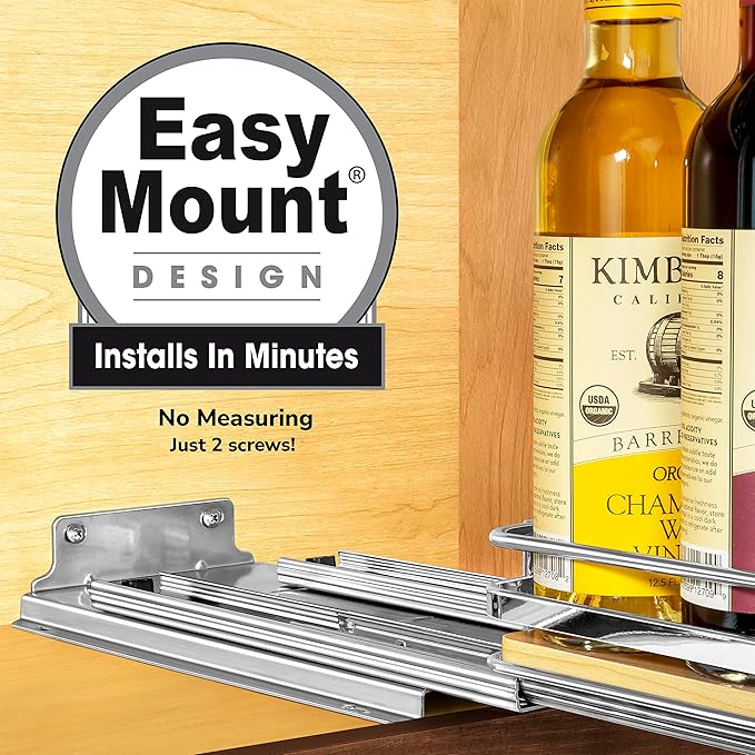 LYNK PROFESSIONAL® Élite™ Pull Out Spice Rack Organizer for Inside Kitchen Cabinets - 6-1/4 inch Wide - Slide Out Drawer – Wood/Chrome Sliding Spice Cabinet Organization Shelf Racks - 1 Tier