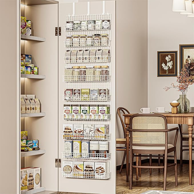 JKsmart 9-Tier Spice Rack Organizer with Door Hook, Wall Mount, and Extra Large Capacity for Pantry – Stylish White Design for Effortless Organization, Ultimate Kitchen Storage Solution