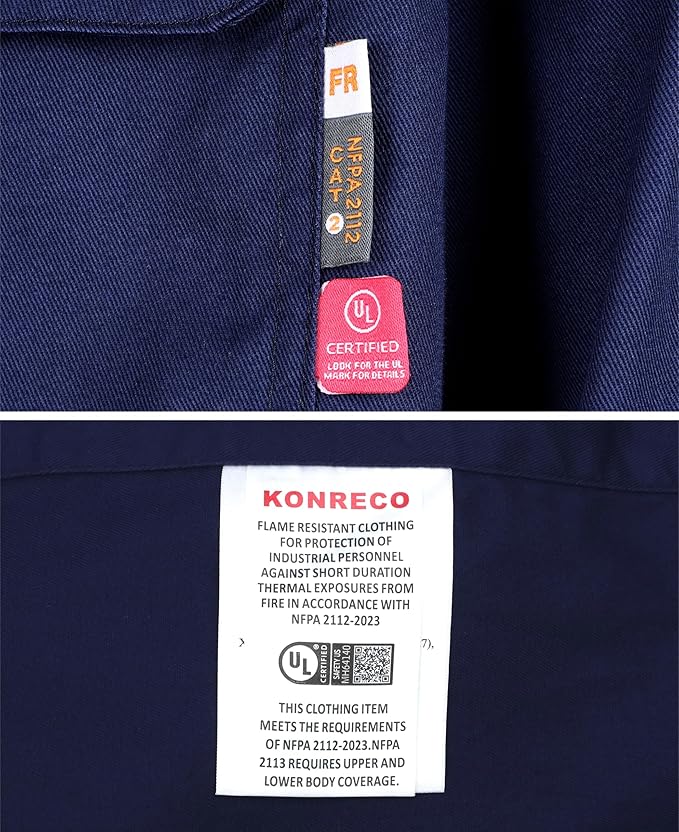 KONRECO FR Shirts for Men Fire Resistant Button Down Work Shirt 100% Cotton 6.5oz Lightweight Welding Shirts